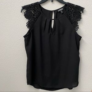 Express Black Crochet Shoulder Blouse